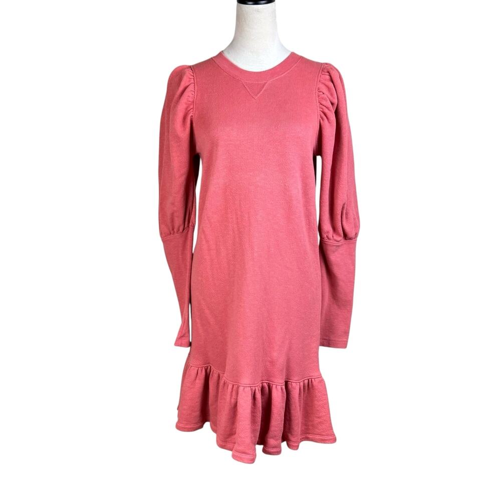 Ulla Johnson Talis Salmon Pink Long Puff Sleeve Knee Length Sweatshirt Dress